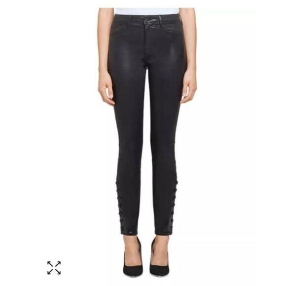LAGENCE Noir Coated Skinny Jeans High Waist Button Detail Womens Size 27